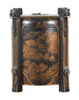 Chinese Vintage Black Lacquer Game Box with Gilded Traditional Landscape Scenes-1. Asian & Chinese Furniture, Art, Antiques, Vintage Home Décor for sale at FEA Home