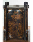 Chinese Vintage Black Lacquer Game Box with Gilded Traditional Landscape Scenes-2. Asian & Chinese Furniture, Art, Antiques, Vintage Home Décor for sale at FEA Home