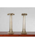 Pair of Brushed Silver over Bronze Column Candlesticks with Large Ionic Capitals-5. Asian & Chinese Furniture, Art, Antiques, Vintage Home Décor for sale at FEA Home