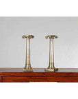 Pair of Brushed Silver over Bronze Column Candlesticks with Large Ionic Capitals-9. Asian & Chinese Furniture, Art, Antiques, Vintage Home Décor for sale at FEA Home