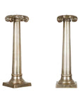 Pair of Brushed Silver over Bronze Column Candlesticks with Large Ionic Capitals-1. Asian & Chinese Furniture, Art, Antiques, Vintage Home Décor for sale at FEA Home