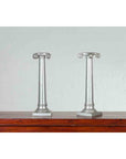 Pair of Silver over Bronze Column Candlesticks with Large Ionic Capitals-9. Asian & Chinese Furniture, Art, Antiques, Vintage Home Décor for sale at FEA Home
