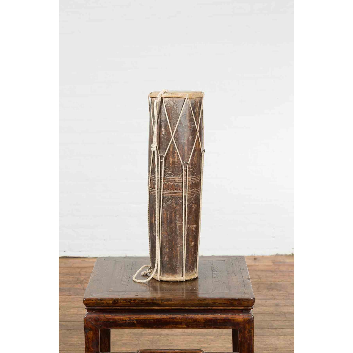 19th Century Thai Ceremonial Drum with Ropes and Leather Drumhead-11. Asian & Chinese Furniture, Art, Antiques, Vintage Home Décor for sale at FEA Home
