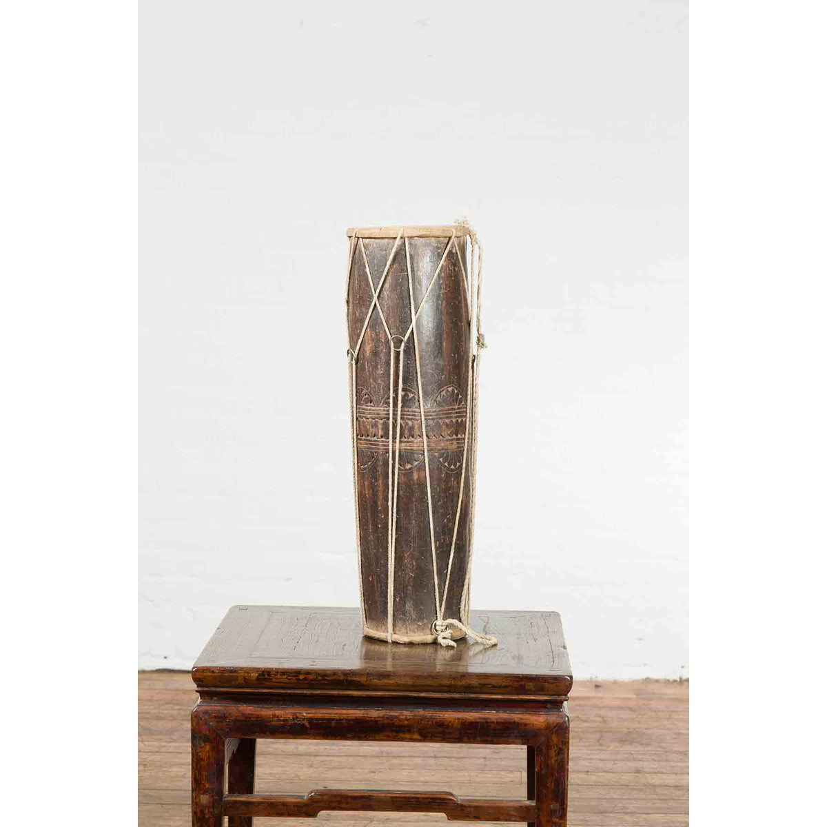 19th Century Thai Ceremonial Drum with Ropes and Leather Drumhead-3. Asian & Chinese Furniture, Art, Antiques, Vintage Home Décor for sale at FEA Home