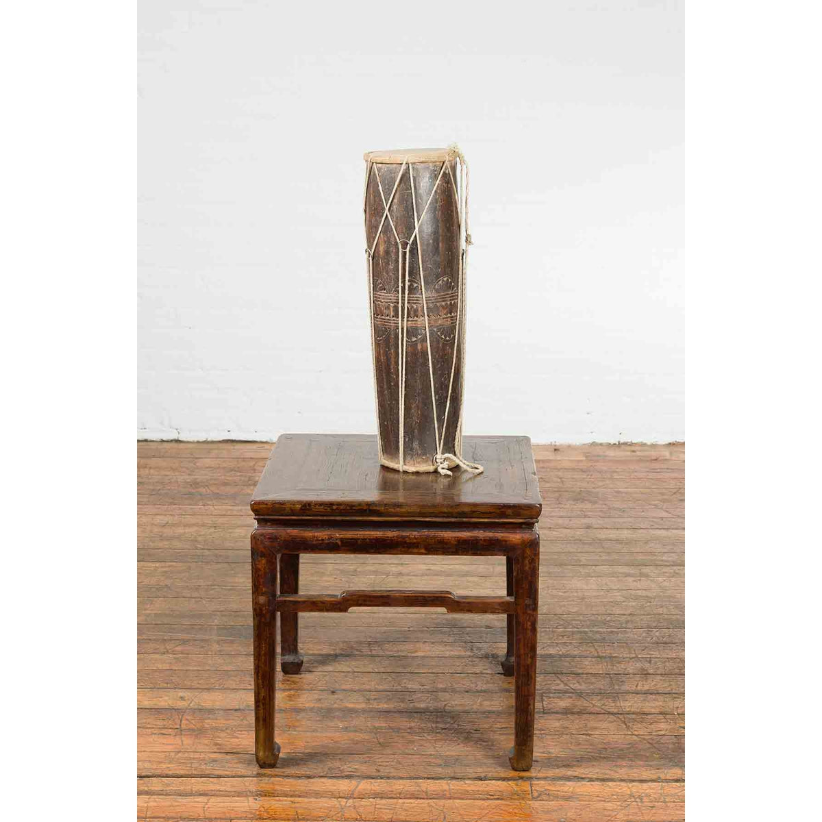 19th Century Thai Ceremonial Drum with Ropes and Leather Drumhead-7. Asian & Chinese Furniture, Art, Antiques, Vintage Home Décor for sale at FEA Home