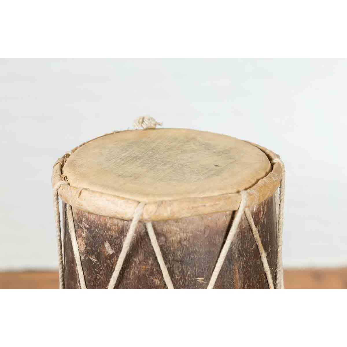 19th Century Thai Ceremonial Drum with Ropes and Leather Drumhead-8. Asian & Chinese Furniture, Art, Antiques, Vintage Home Décor for sale at FEA Home