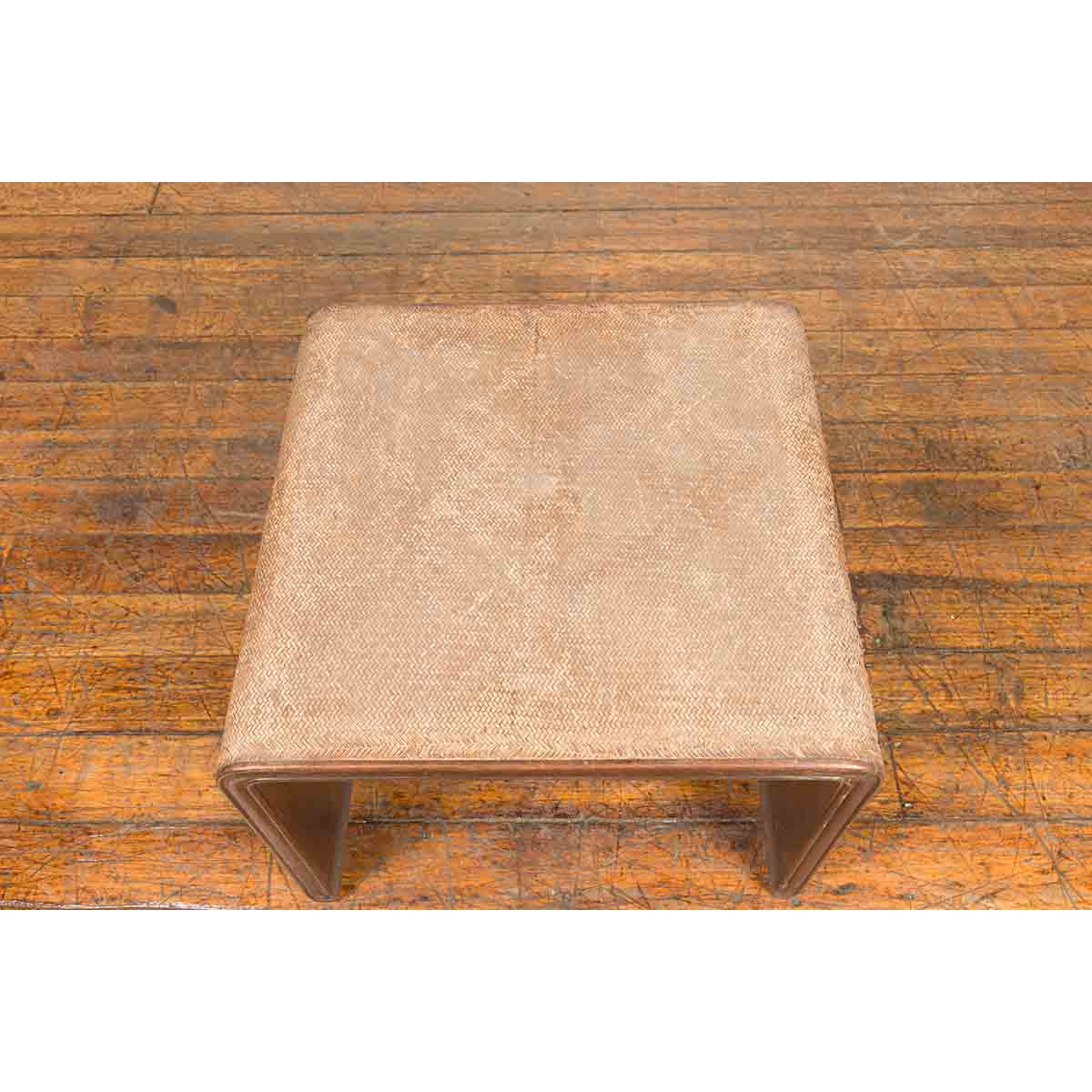 Burmese Vintage Waterfall Side Table with Rattan Woven Top and Horse Hoof Feet-5. Asian & Chinese Furniture, Art, Antiques, Vintage Home Décor for sale at FEA Home
