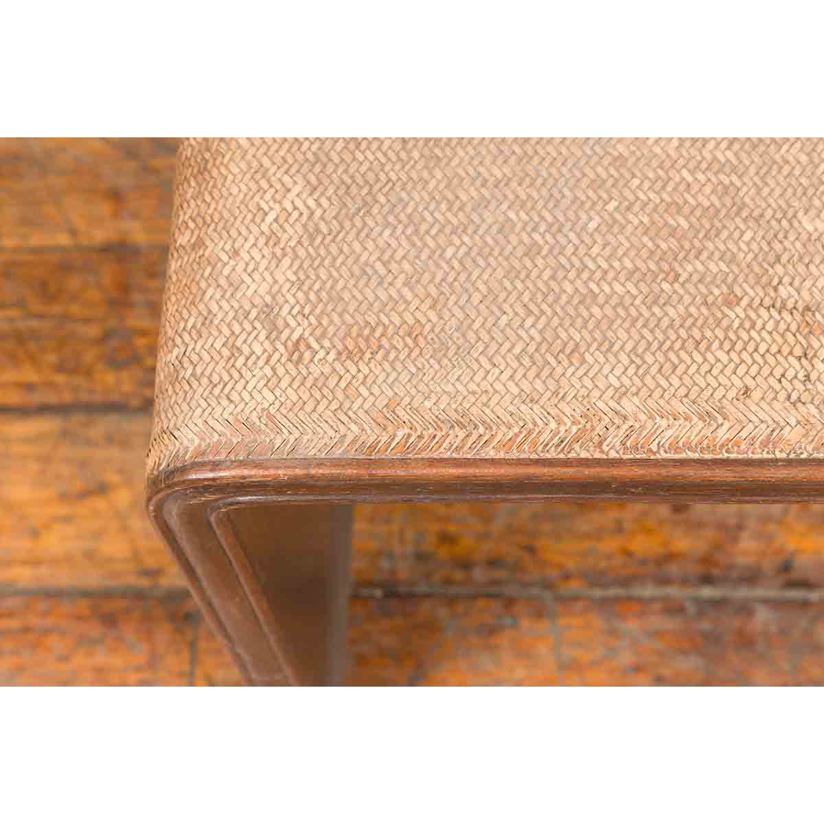 Burmese Vintage Waterfall Side Table with Rattan Woven Top and Horse Hoof Feet-6. Asian & Chinese Furniture, Art, Antiques, Vintage Home Décor for sale at FEA Home