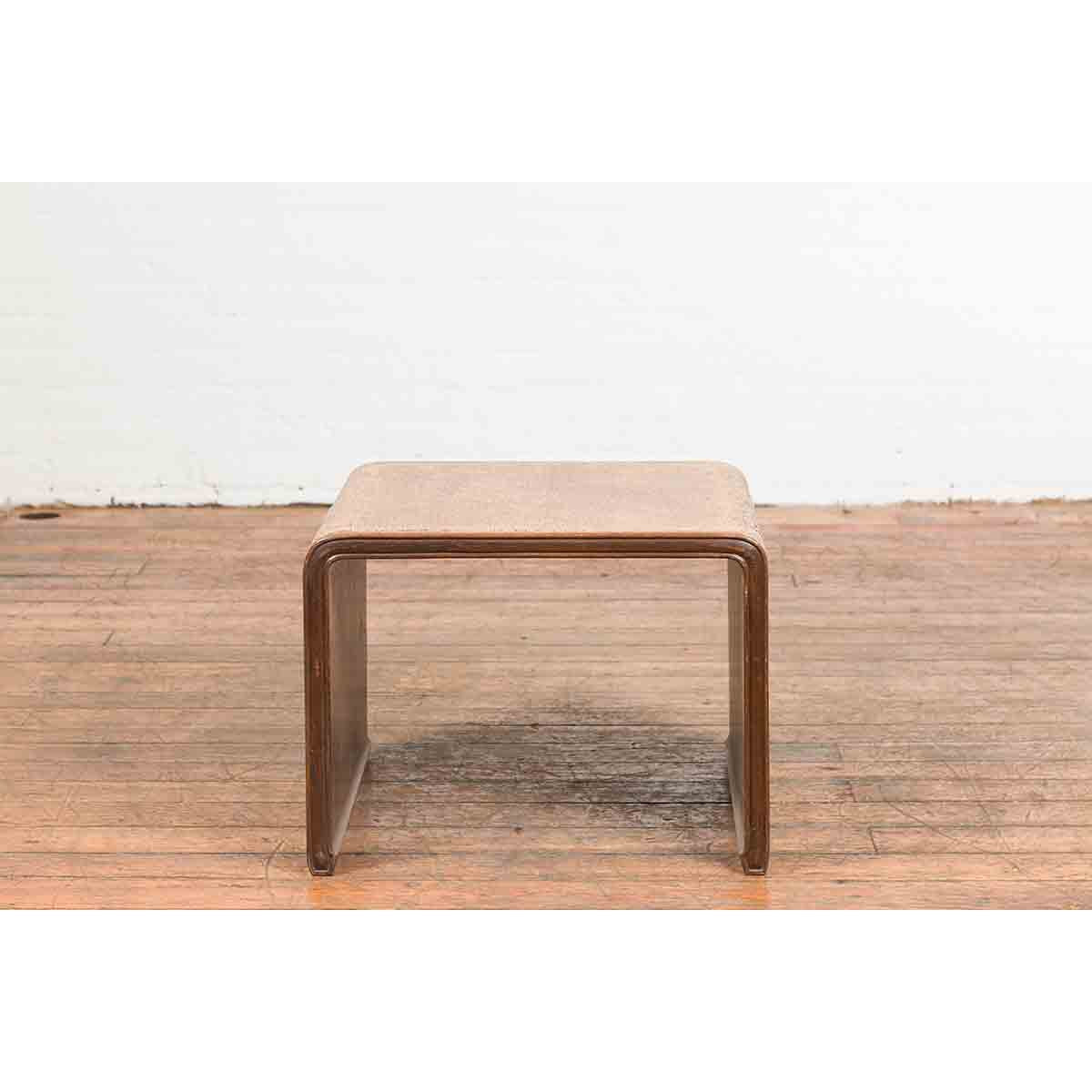 Burmese Vintage Waterfall Side Table with Rattan Woven Top and Horse Hoof Feet-7. Asian & Chinese Furniture, Art, Antiques, Vintage Home Décor for sale at FEA Home