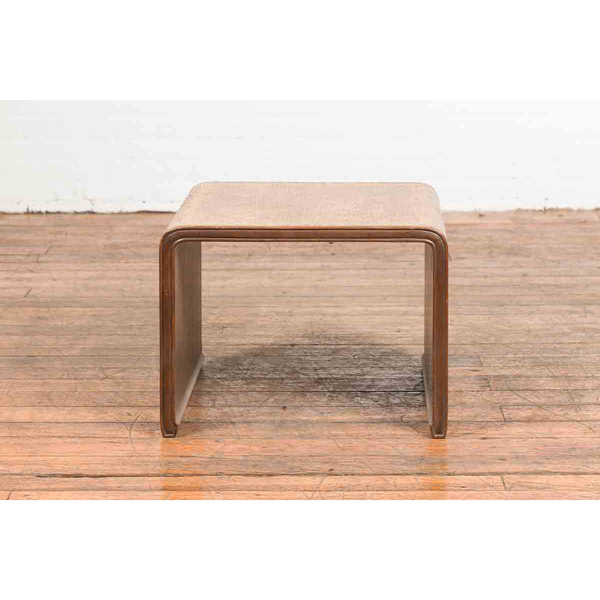 Burmese Vintage Waterfall Side Table with Rattan Woven Top and Horse Hoof Feet-9. Asian & Chinese Furniture, Art, Antiques, Vintage Home Décor for sale at FEA Home
