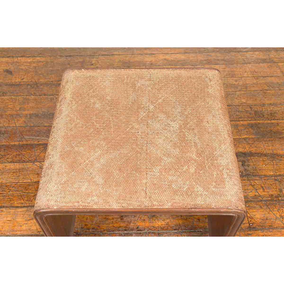 Burmese Vintage Waterfall Side Table with Rattan Woven Top and Horse Hoof Feet-10. Asian & Chinese Furniture, Art, Antiques, Vintage Home Décor for sale at FEA Home