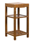 Vintage Honey Brown Side Table with Geometric Base Shelf-1. Asian & Chinese Furniture, Art, Antiques, Vintage Home Décor for sale at FEA Home