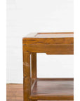 Vintage Honey Brown Side Table with Geometric Base Shelf-9. Asian & Chinese Furniture, Art, Antiques, Vintage Home Décor for sale at FEA Home
