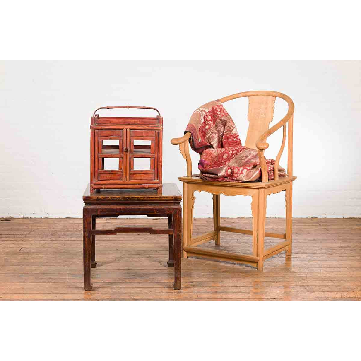 Chinese Vintage Bamboo Openwork Basket with Enclosed Shelves-3. Asian & Chinese Furniture, Art, Antiques, Vintage Home Décor for sale at FEA Home