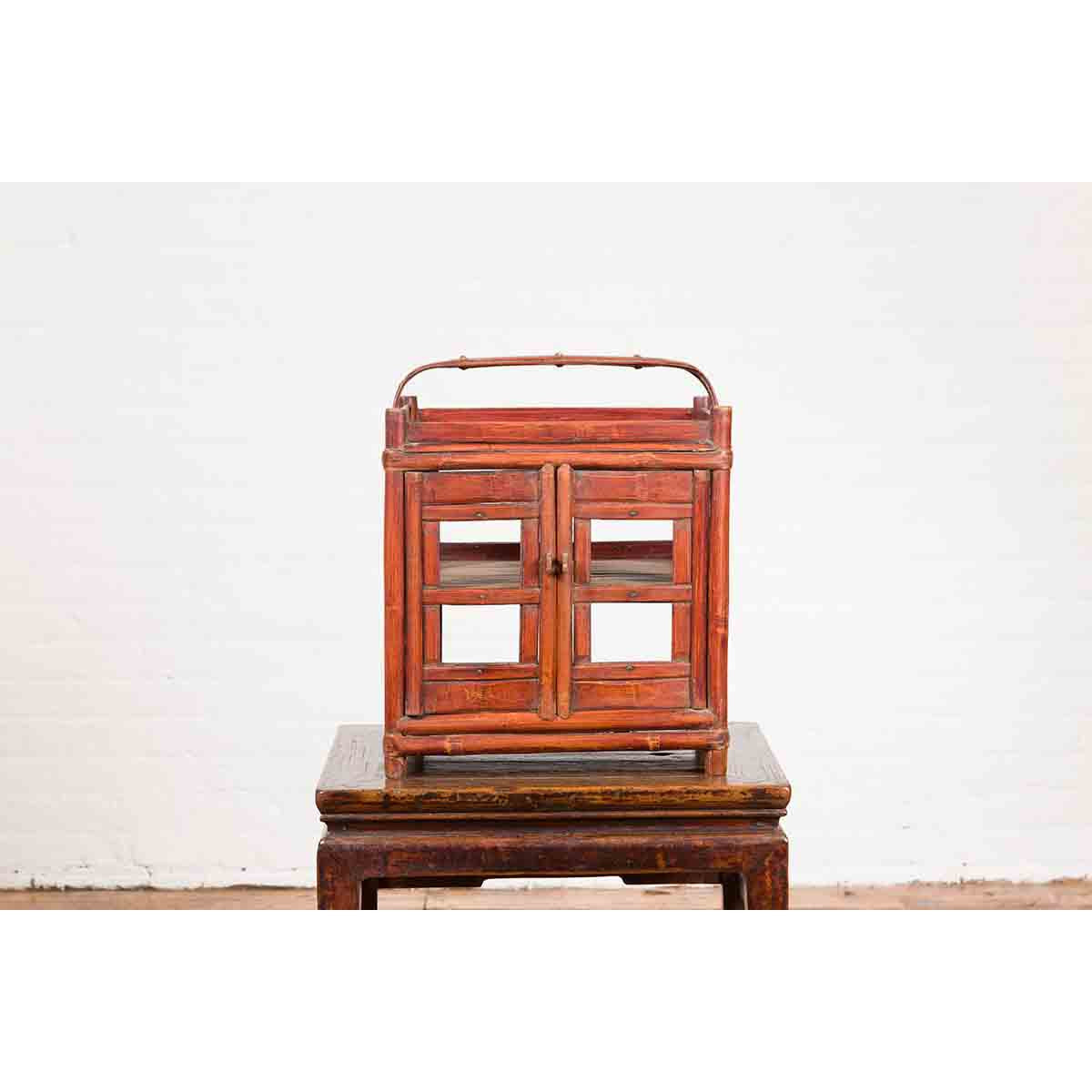 Chinese Vintage Bamboo Openwork Basket with Enclosed Shelves-5. Asian & Chinese Furniture, Art, Antiques, Vintage Home Décor for sale at FEA Home