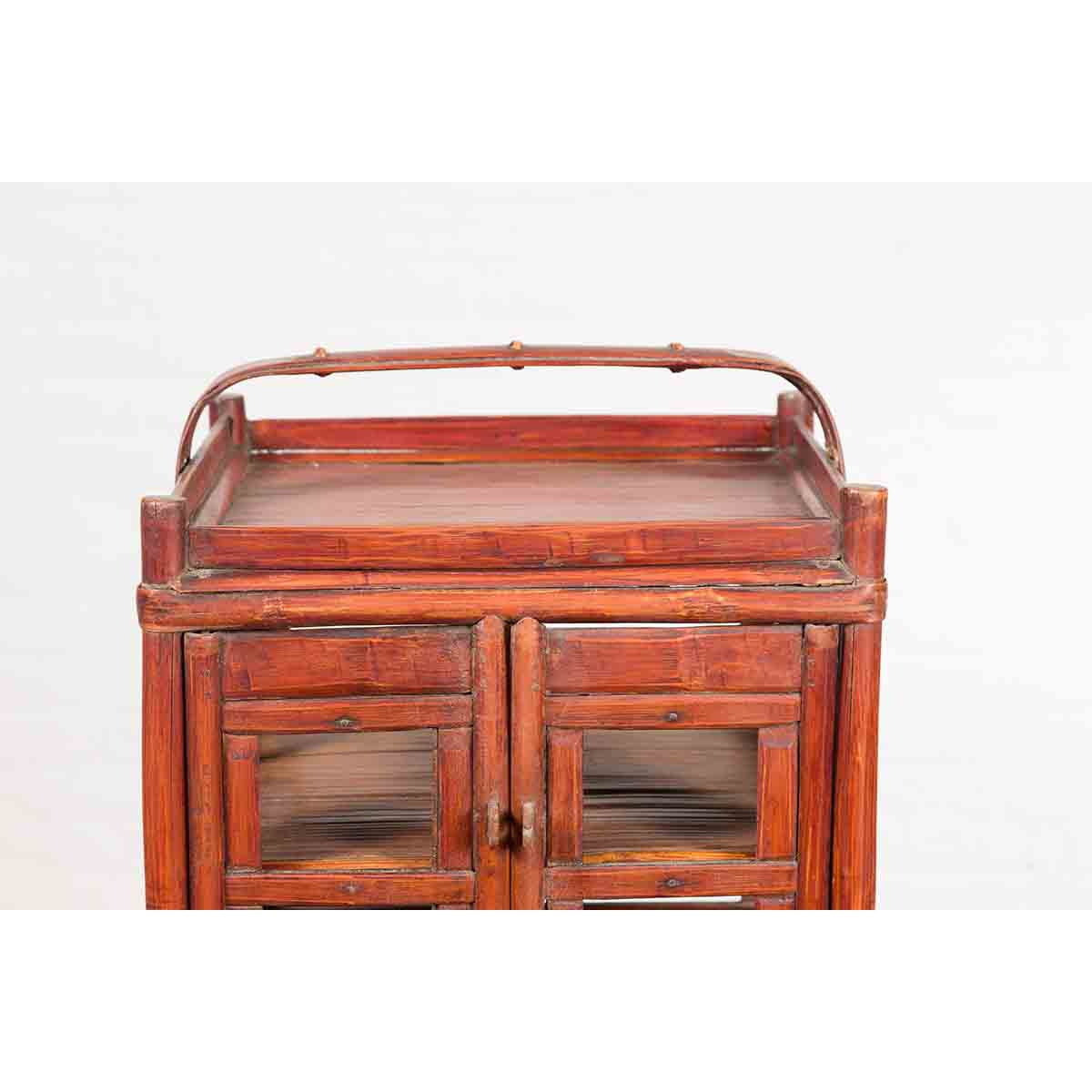 Chinese Vintage Bamboo Openwork Basket with Enclosed Shelves-9. Asian & Chinese Furniture, Art, Antiques, Vintage Home Décor for sale at FEA Home