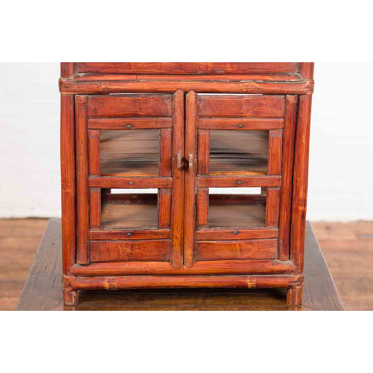 Chinese Vintage Bamboo Openwork Basket with Enclosed Shelves-10. Asian & Chinese Furniture, Art, Antiques, Vintage Home Décor for sale at FEA Home