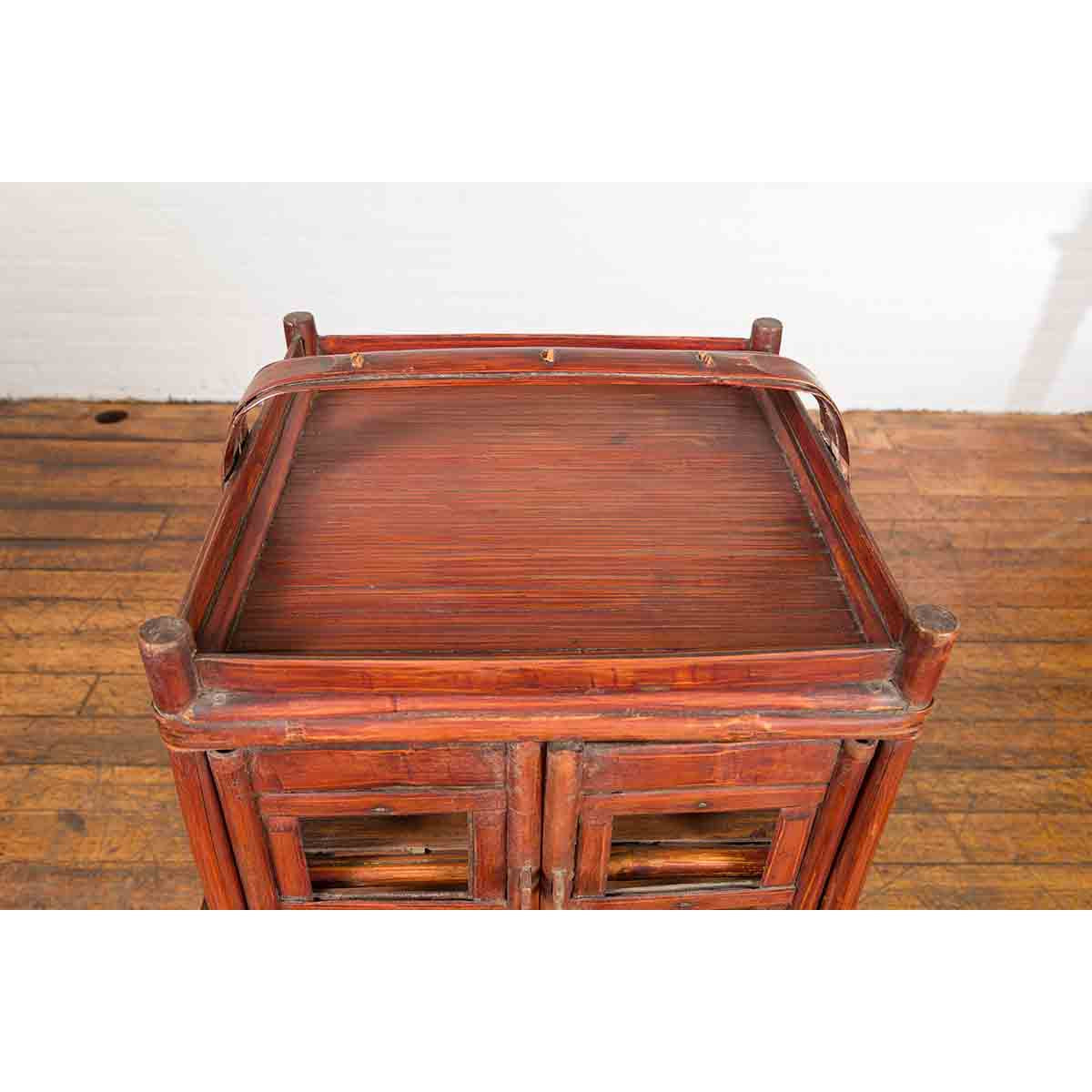 Chinese Vintage Bamboo Openwork Basket with Enclosed Shelves-11. Asian & Chinese Furniture, Art, Antiques, Vintage Home Décor for sale at FEA Home