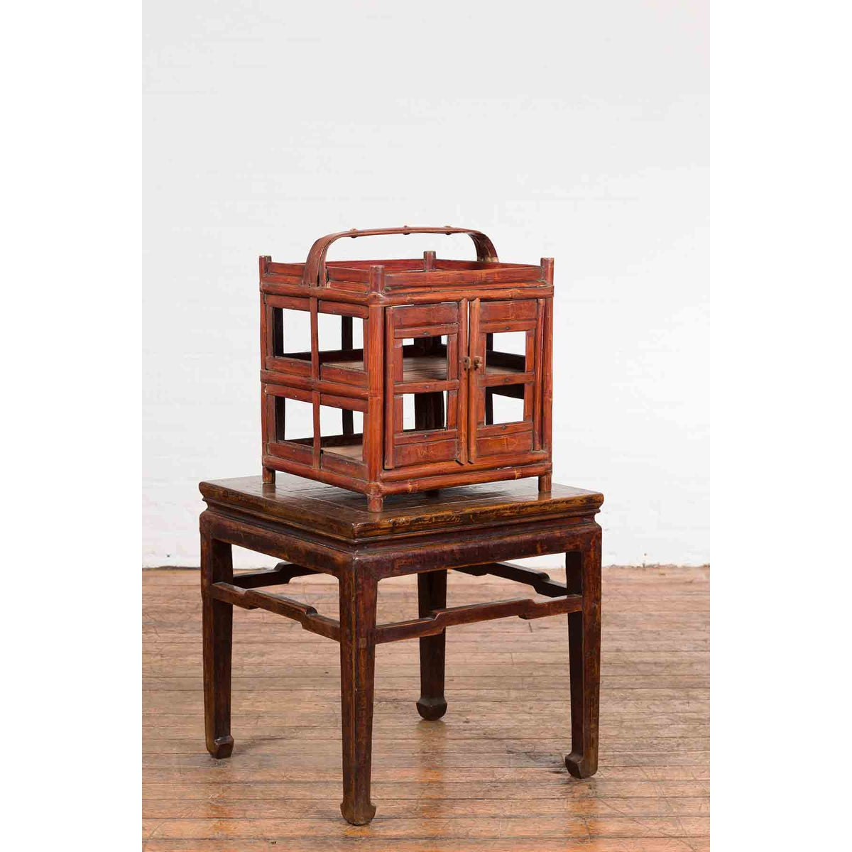 Chinese Vintage Bamboo Openwork Basket with Enclosed Shelves-4. Asian & Chinese Furniture, Art, Antiques, Vintage Home Décor for sale at FEA Home