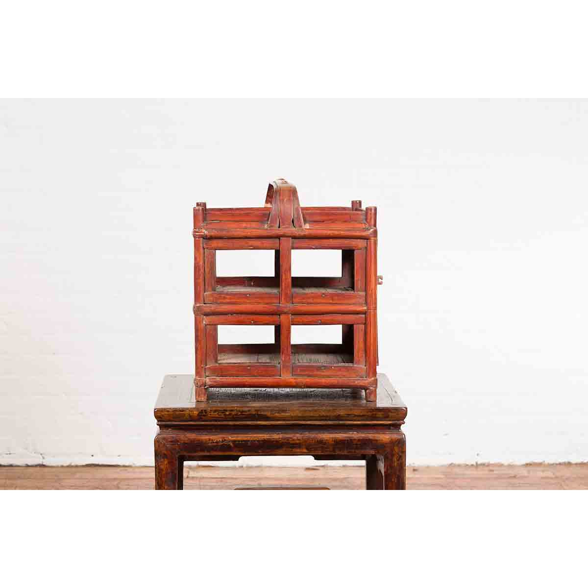 Chinese Vintage Bamboo Openwork Basket with Enclosed Shelves-6. Asian & Chinese Furniture, Art, Antiques, Vintage Home Décor for sale at FEA Home
