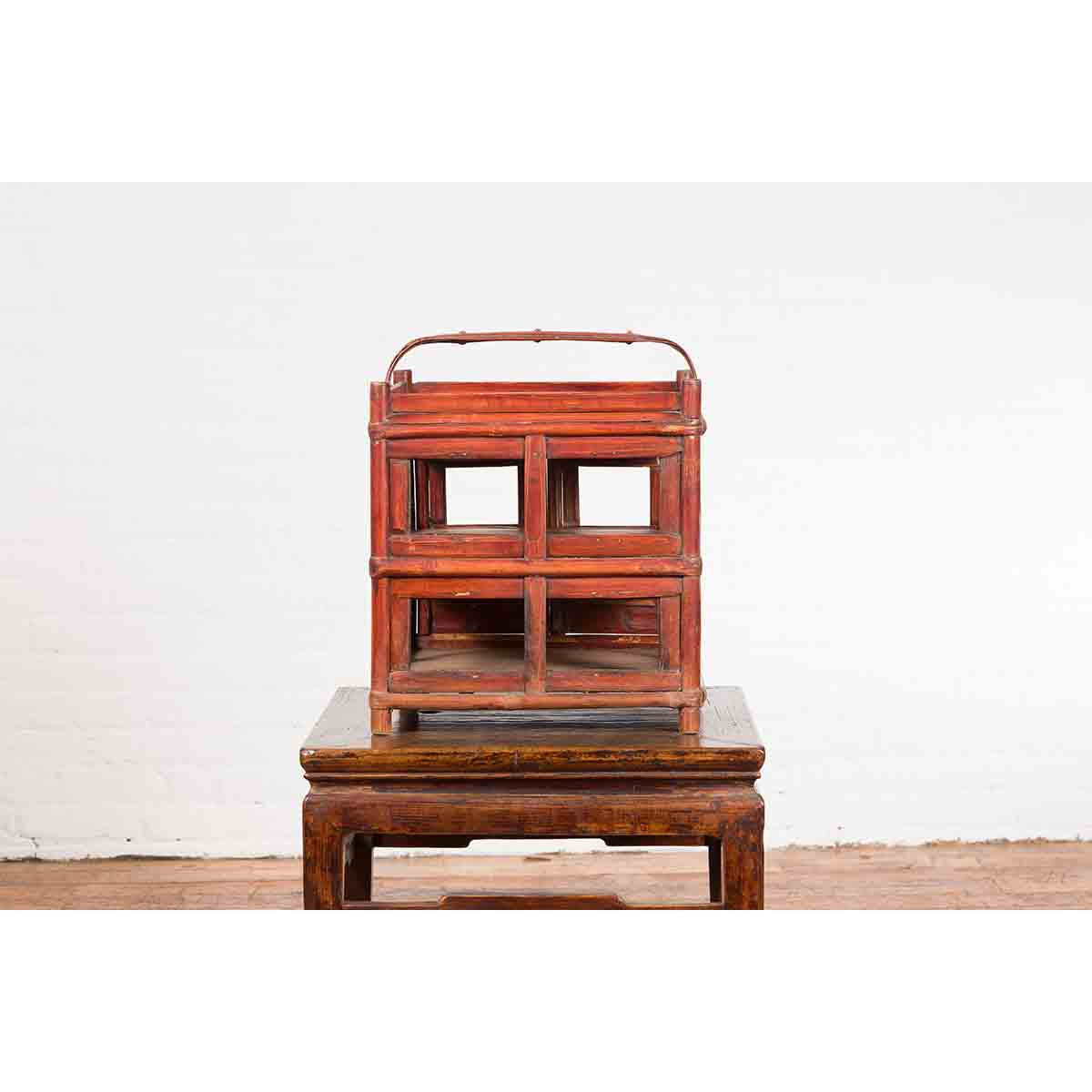 Chinese Vintage Bamboo Openwork Basket with Enclosed Shelves-7. Asian & Chinese Furniture, Art, Antiques, Vintage Home Décor for sale at FEA Home