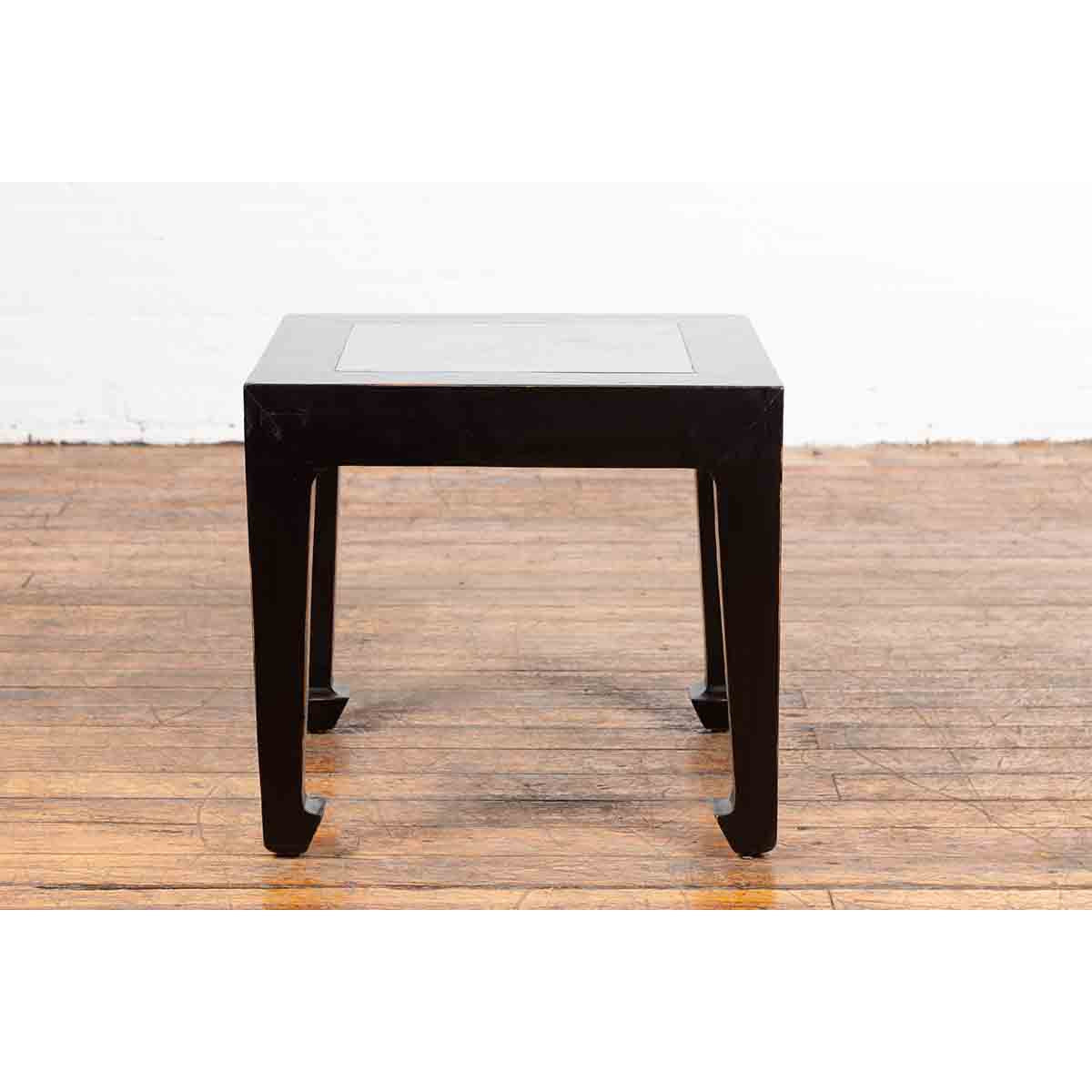 Chinese Vintage Black Lacquer Side Table with Qing Dynasty Period Stone Inset-3. Asian & Chinese Furniture, Art, Antiques, Vintage Home Décor for sale at FEA Home