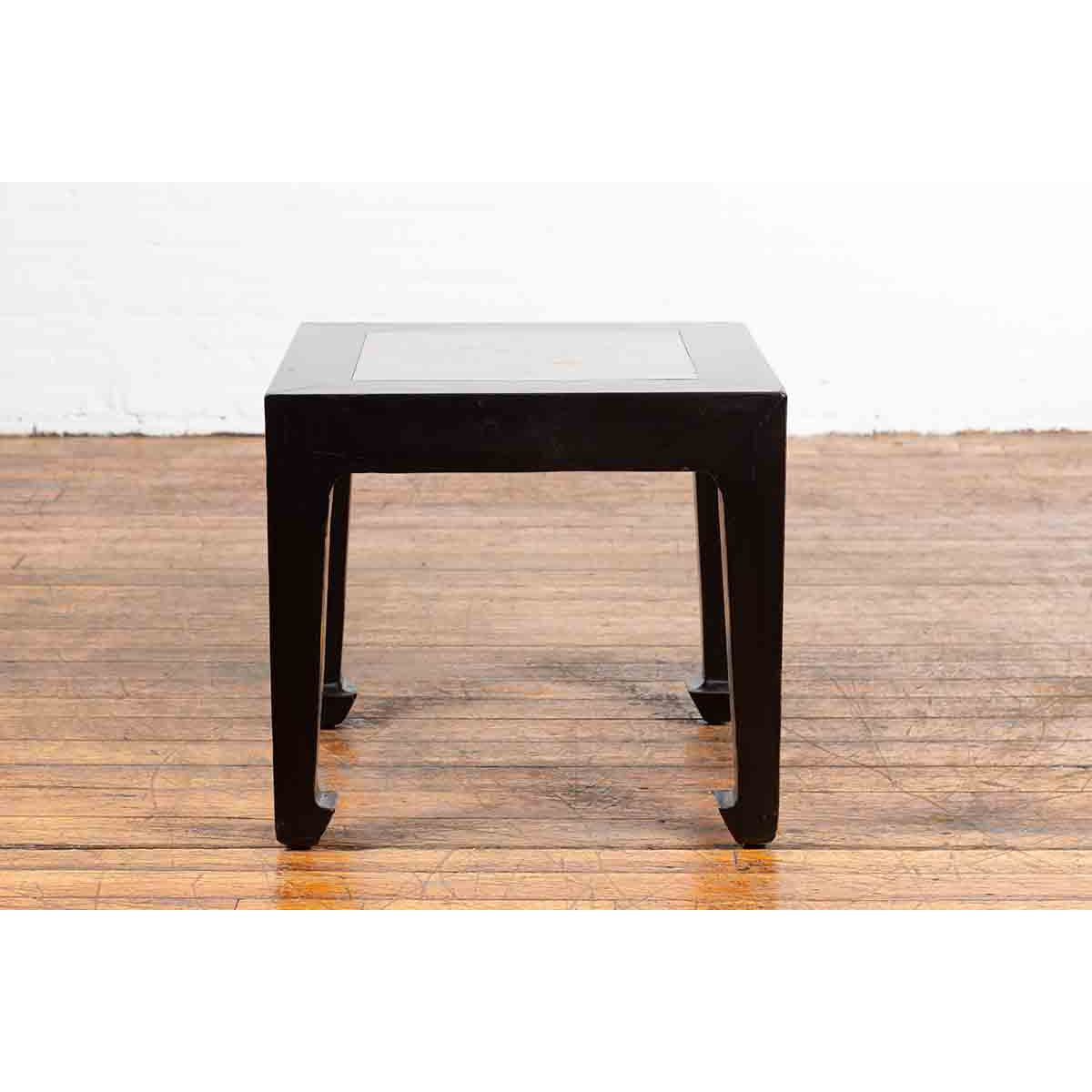 Chinese Vintage Black Lacquer Side Table with Qing Dynasty Period Stone Inset-11. Asian & Chinese Furniture, Art, Antiques, Vintage Home Décor for sale at FEA Home