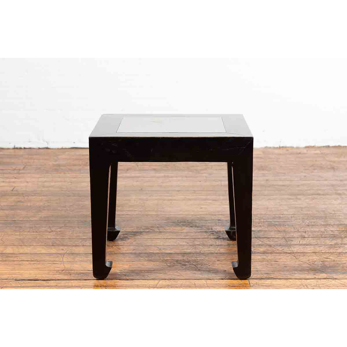 Chinese Vintage Black Lacquer Side Table with Qing Dynasty Period Stone Inset-9. Asian & Chinese Furniture, Art, Antiques, Vintage Home Décor for sale at FEA Home