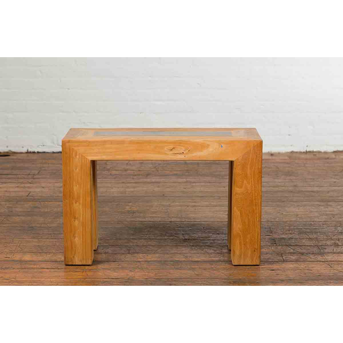 Chinese Vintage Wooden Bench with Antique Courtyard Stone Top Inlay-4. Asian & Chinese Furniture, Art, Antiques, Vintage Home Décor for sale at FEA Home
