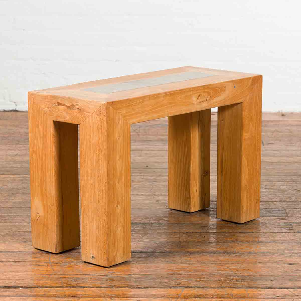 Chinese Vintage Wooden Bench with Antique Courtyard Stone Top Inlay-2. Asian & Chinese Furniture, Art, Antiques, Vintage Home Décor for sale at FEA Home