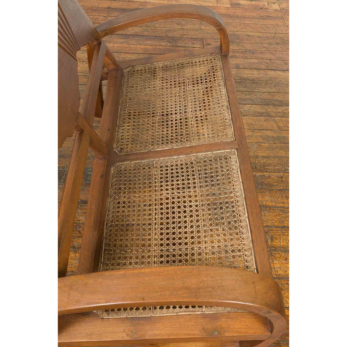 Teak Wood Country Outdoor Bench from Madura with Rattan Seat and Looping Arms-10. Asian & Chinese Furniture, Art, Antiques, Vintage Home Décor for sale at FEA Home