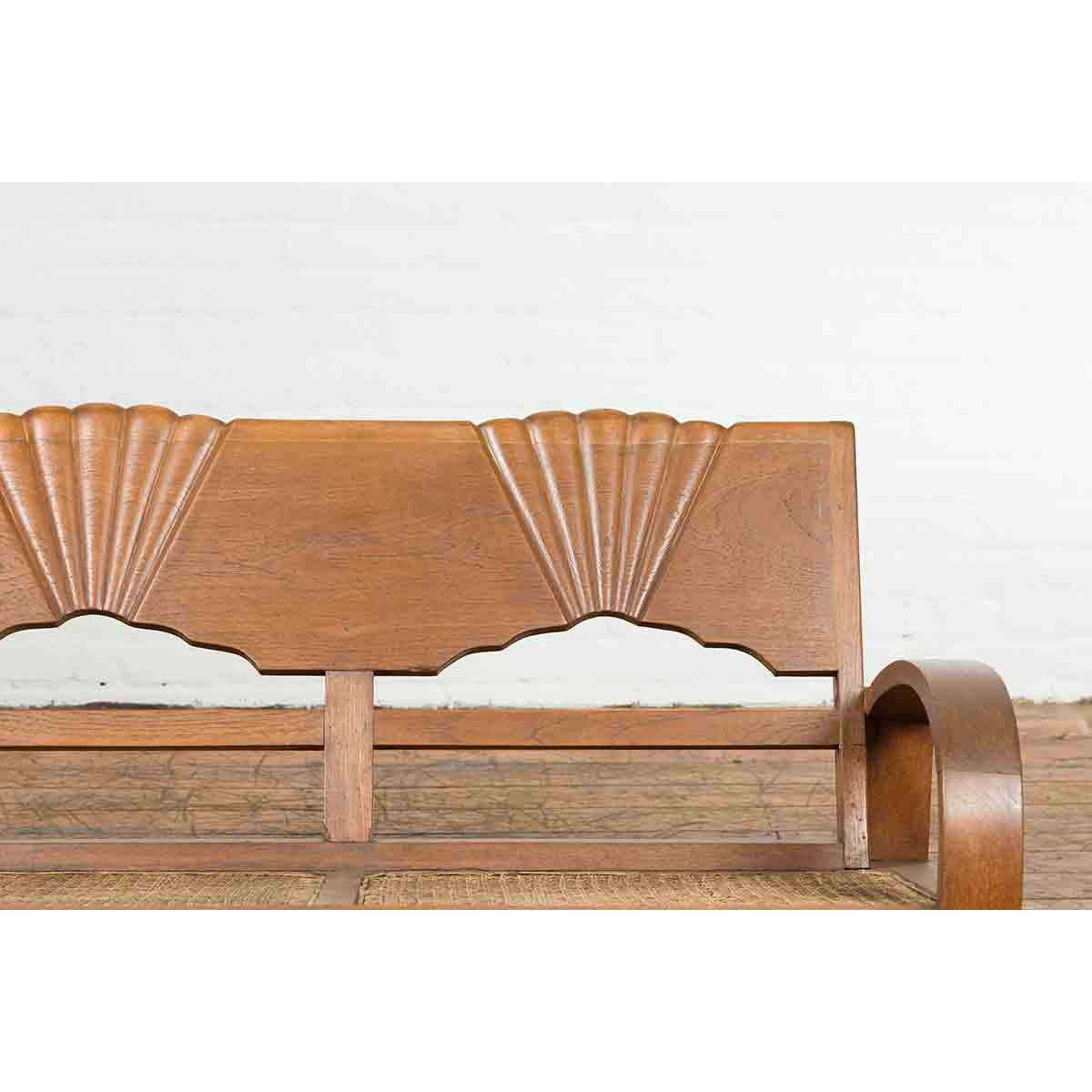 Teak Wood Country Outdoor Bench from Madura with Rattan Seat and Looping Arms-5. Asian & Chinese Furniture, Art, Antiques, Vintage Home Décor for sale at FEA Home