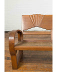 Teak Wood Country Outdoor Bench from Madura with Rattan Seat and Looping Arms-6. Asian & Chinese Furniture, Art, Antiques, Vintage Home Décor for sale at FEA Home