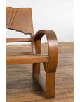 Teak Wood Country Outdoor Bench from Madura with Rattan Seat and Looping Arms-7. Asian & Chinese Furniture, Art, Antiques, Vintage Home Décor for sale at FEA Home