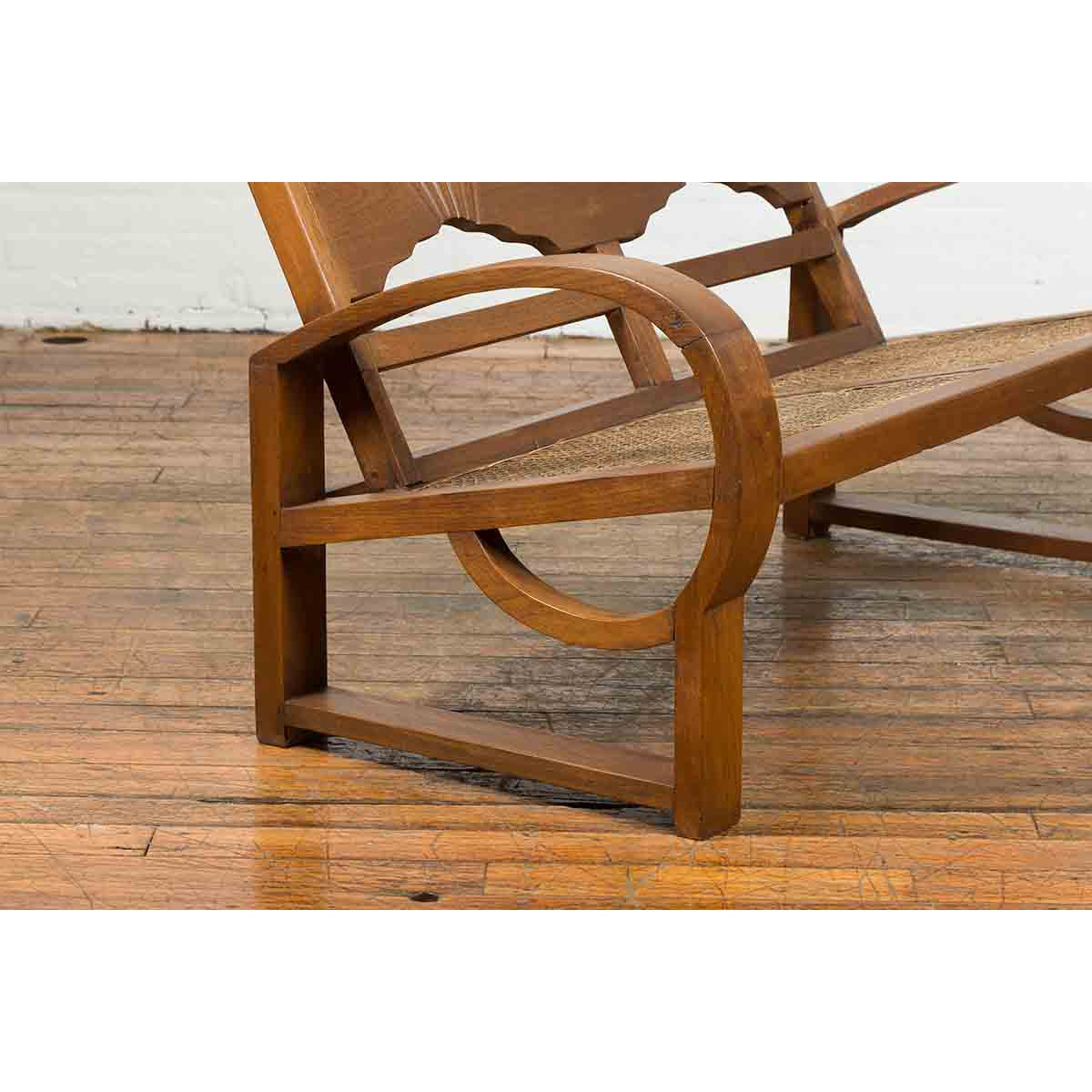 Teak Wood Country Outdoor Bench from Madura with Rattan Seat and Looping Arms-8. Asian & Chinese Furniture, Art, Antiques, Vintage Home Décor for sale at FEA Home
