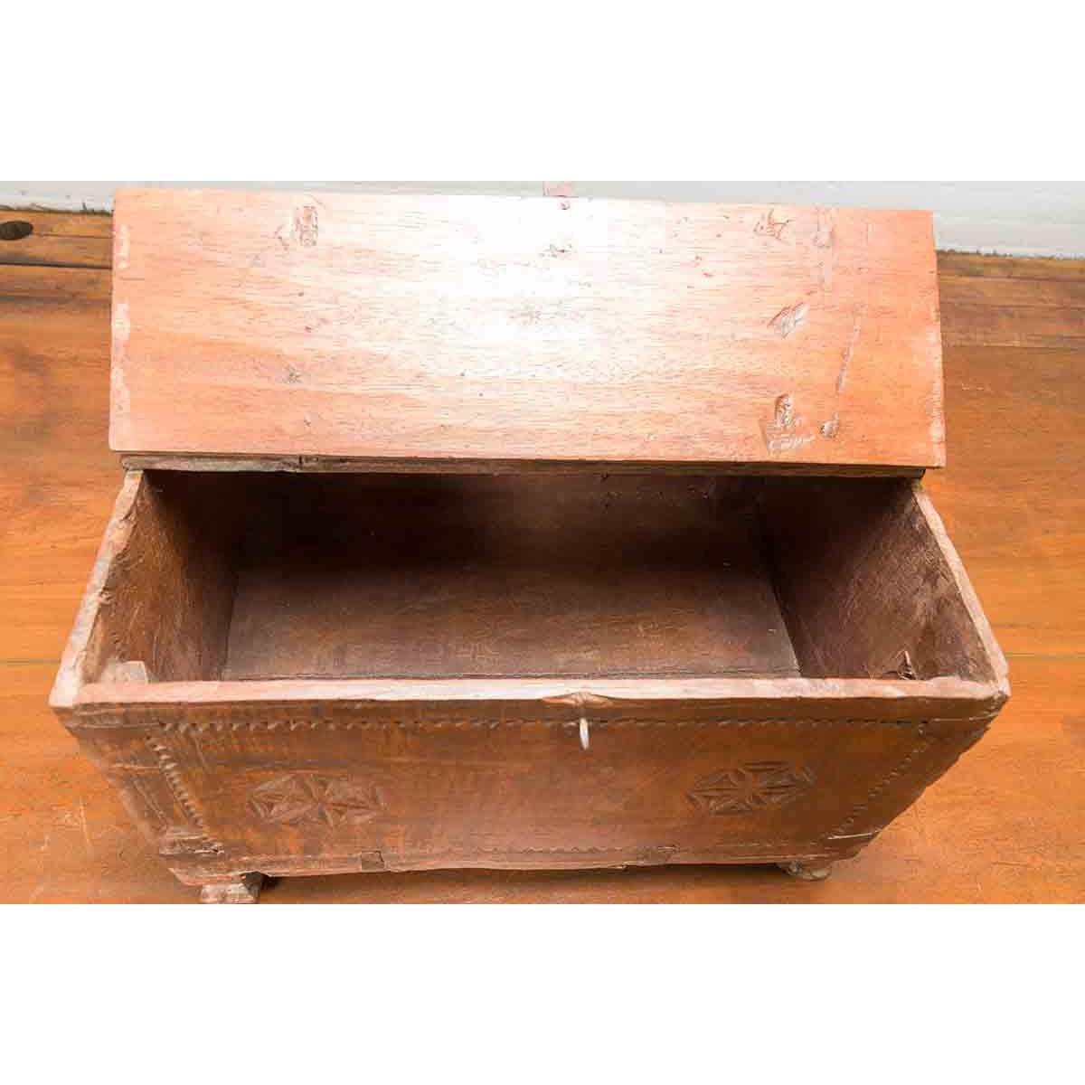 Indian 19th Century Small Wooden Box with Iron Hardware and Carved Rosacea-12. Asian & Chinese Furniture, Art, Antiques, Vintage Home Décor for sale at FEA Home