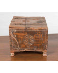 Indian 19th Century Small Wooden Box with Iron Hardware and Carved Rosacea-15. Asian & Chinese Furniture, Art, Antiques, Vintage Home Décor for sale at FEA Home