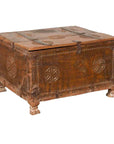 Indian 19th Century Small Wooden Box with Iron Hardware and Carved Rosacea-1. Asian & Chinese Furniture, Art, Antiques, Vintage Home Décor for sale at FEA Home