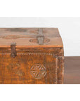 Indian 19th Century Small Wooden Box with Iron Hardware and Carved Rosacea-9. Asian & Chinese Furniture, Art, Antiques, Vintage Home Décor for sale at FEA Home