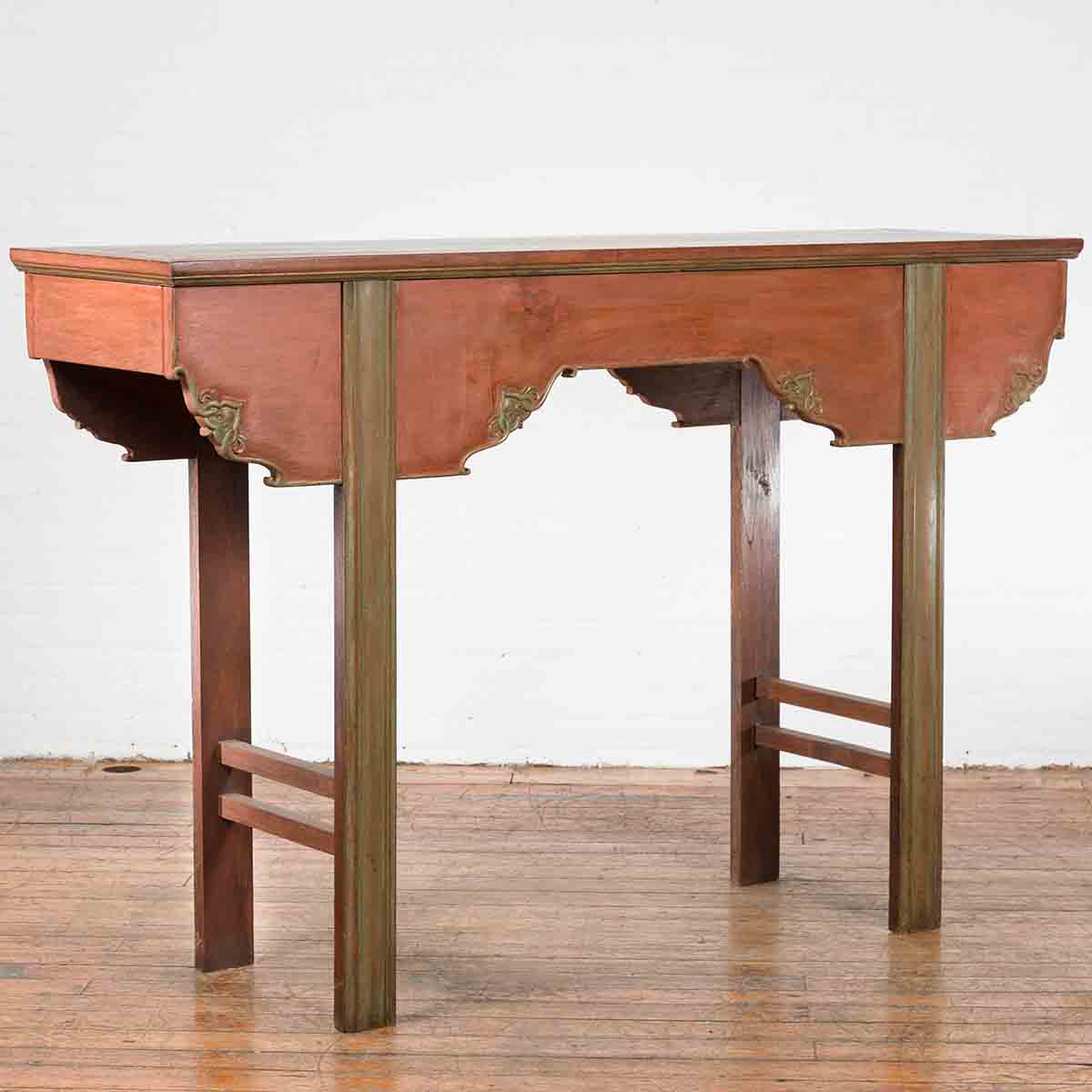 Chinese Qing Dynasty Period 19th Century Tall Red and Green Altar Console Table-2. Asian & Chinese Furniture, Art, Antiques, Vintage Home Décor for sale at FEA Home