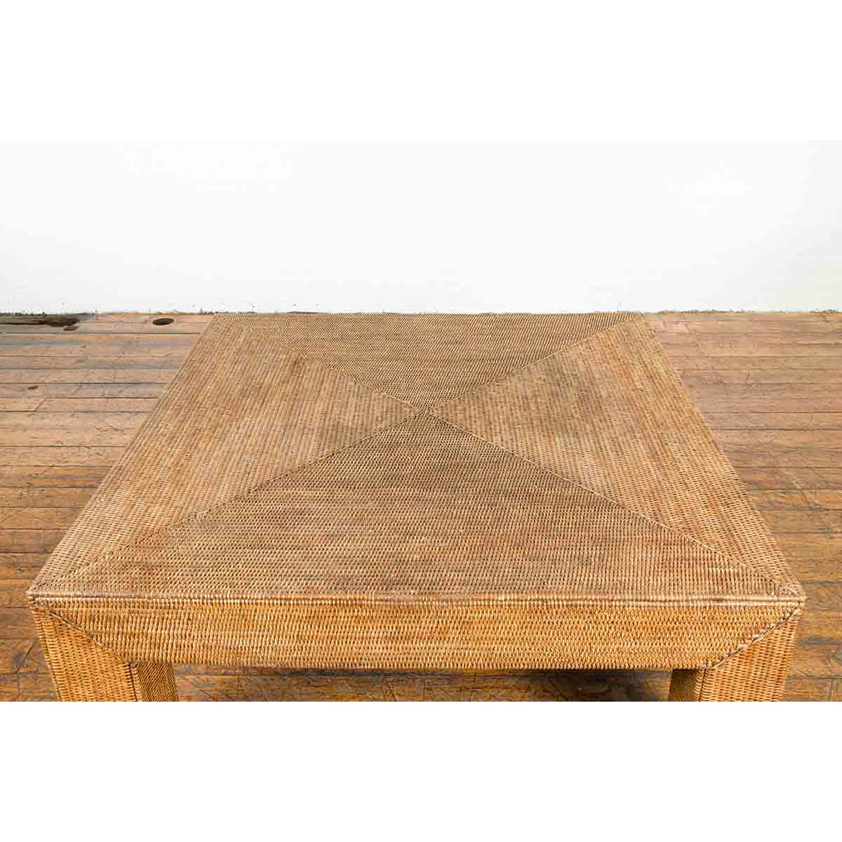 Burmese Vintage Rattan Parsons Leg Coffee Table Hand-Stitched over Wood-5. Asian & Chinese Furniture, Art, Antiques, Vintage Home Décor for sale at FEA Home