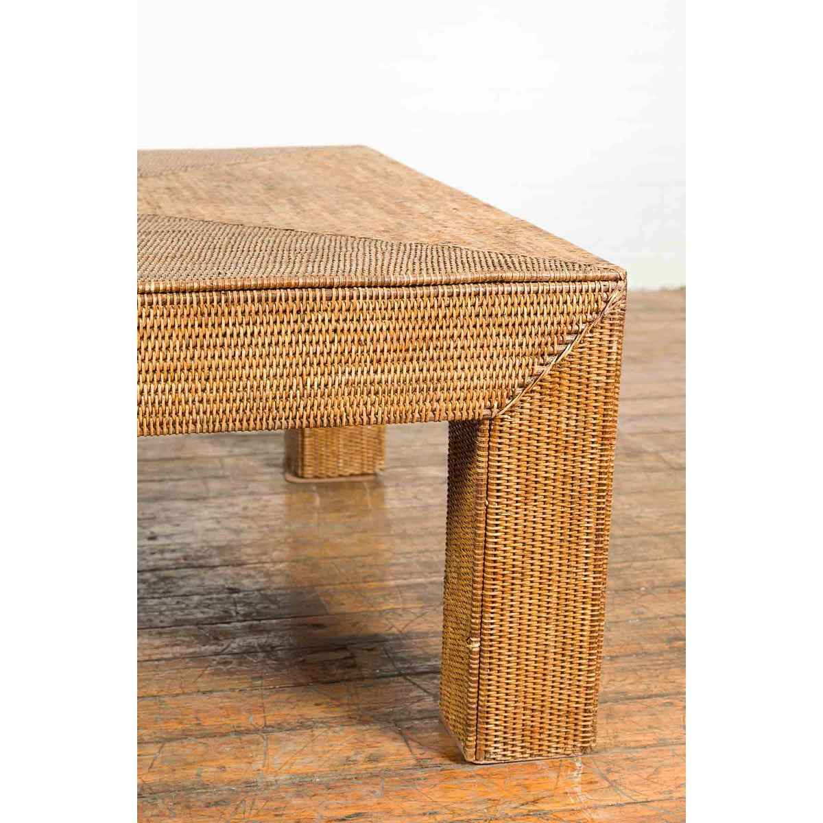 Burmese Vintage Rattan Parsons Leg Coffee Table Hand-Stitched over Wood-9. Asian & Chinese Furniture, Art, Antiques, Vintage Home Décor for sale at FEA Home