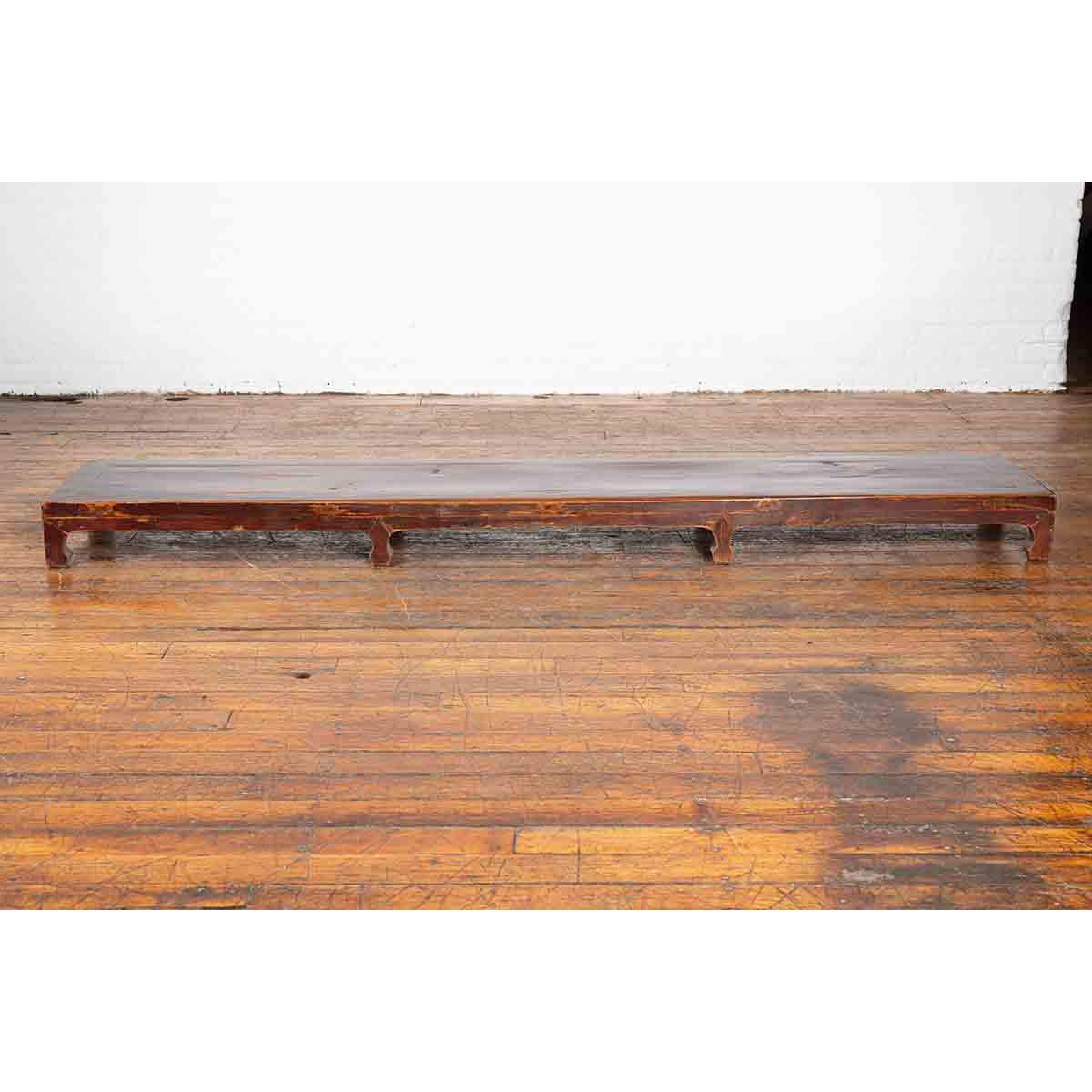 Vintage Low Kang Long Display Table Stand with Eight Carved Feet-4. Asian & Chinese Furniture, Art, Antiques, Vintage Home Décor for sale at FEA Home