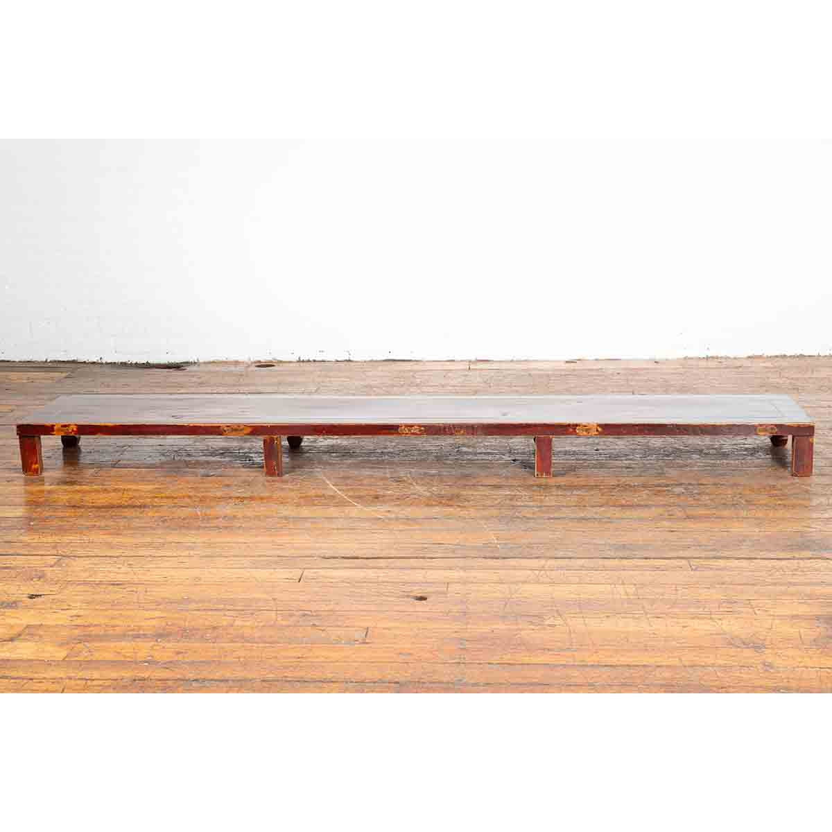 Vintage Low Kang Long Display Table Stand with Eight Carved Feet-12. Asian & Chinese Furniture, Art, Antiques, Vintage Home Décor for sale at FEA Home