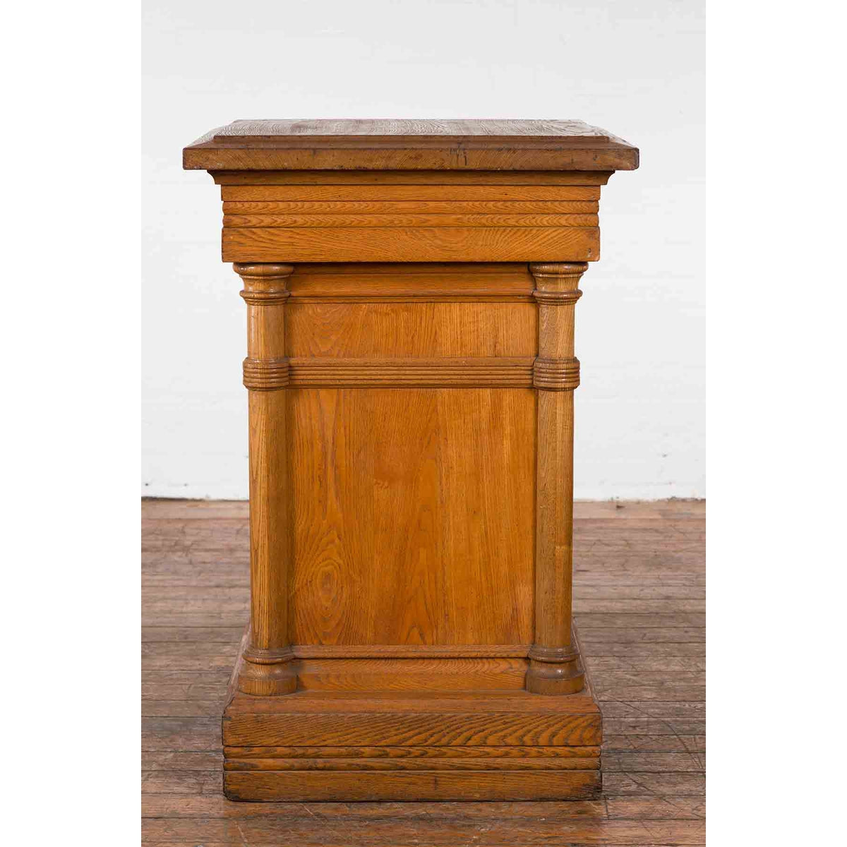 Vintage Indonesian Wooden Pedestal with Doric Semi-Columns and Natural Patina-3. Asian & Chinese Furniture, Art, Antiques, Vintage Home Décor for sale at FEA Home