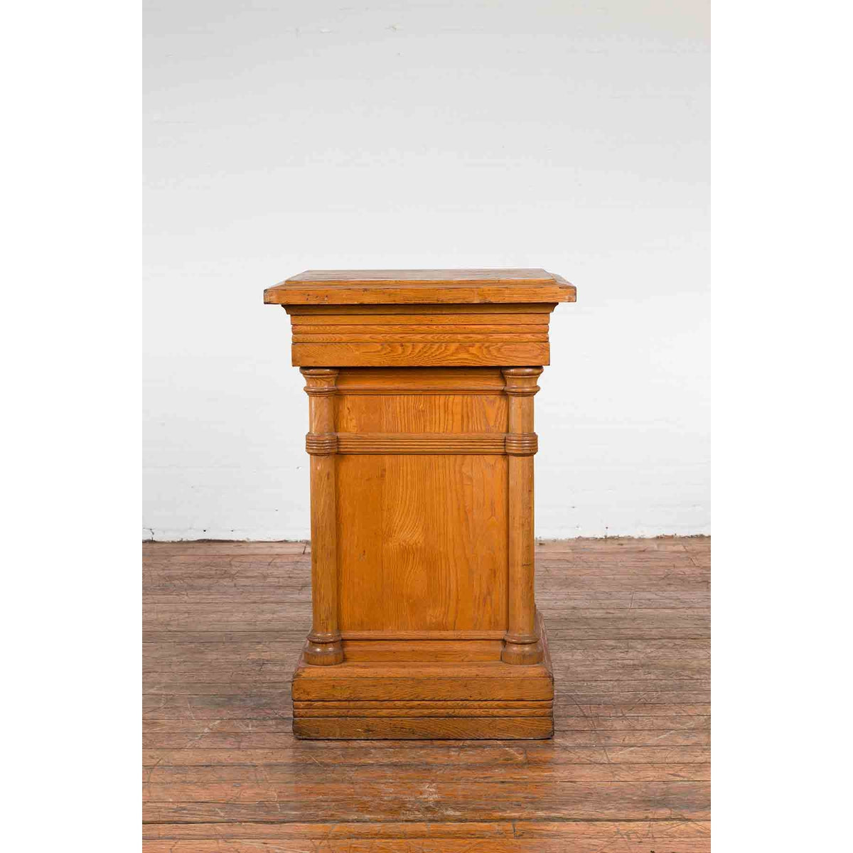 Vintage Indonesian Wooden Pedestal with Doric Semi-Columns and Natural Patina-11. Asian & Chinese Furniture, Art, Antiques, Vintage Home Décor for sale at FEA Home
