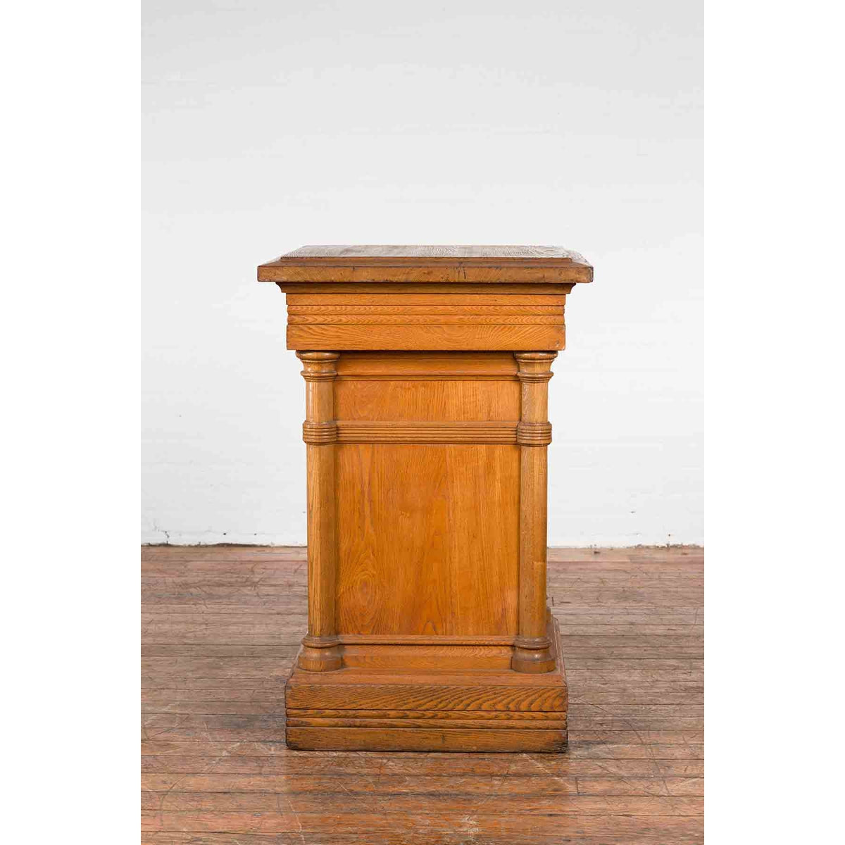 Vintage Indonesian Wooden Pedestal with Doric Semi-Columns and Natural Patina-12. Asian & Chinese Furniture, Art, Antiques, Vintage Home Décor for sale at FEA Home