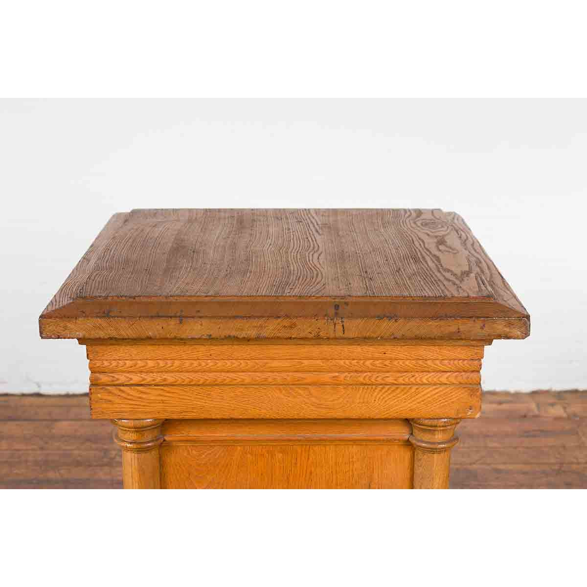 Vintage Indonesian Wooden Pedestal with Doric Semi-Columns and Natural Patina-13. Asian & Chinese Furniture, Art, Antiques, Vintage Home Décor for sale at FEA Home
