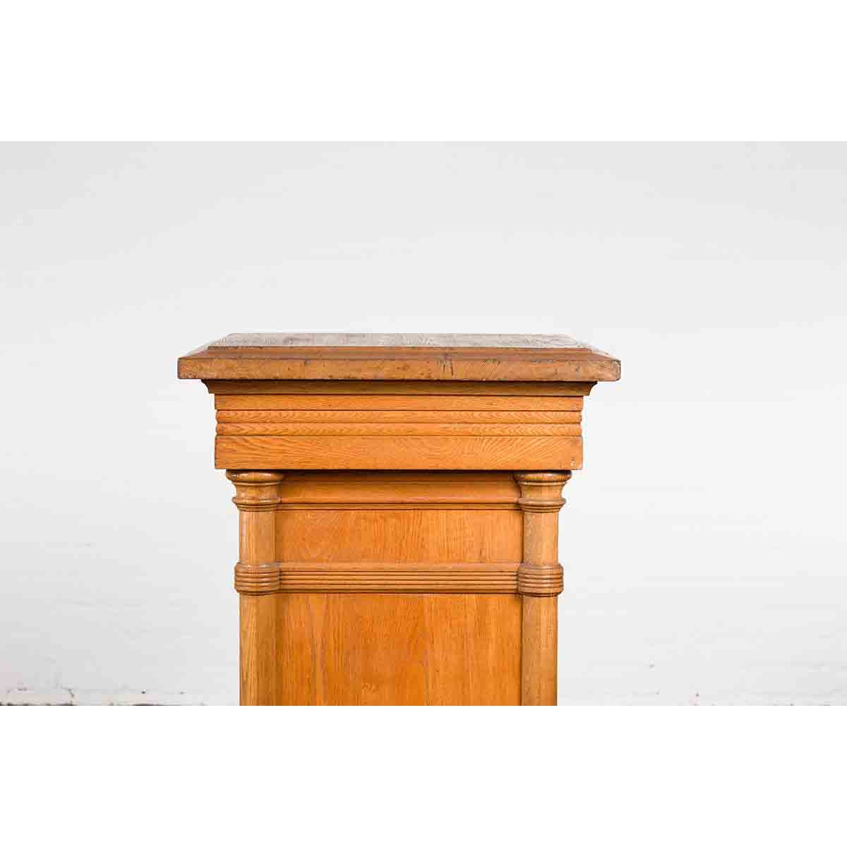 Vintage Indonesian Wooden Pedestal with Doric Semi-Columns and Natural Patina-5. Asian & Chinese Furniture, Art, Antiques, Vintage Home Décor for sale at FEA Home