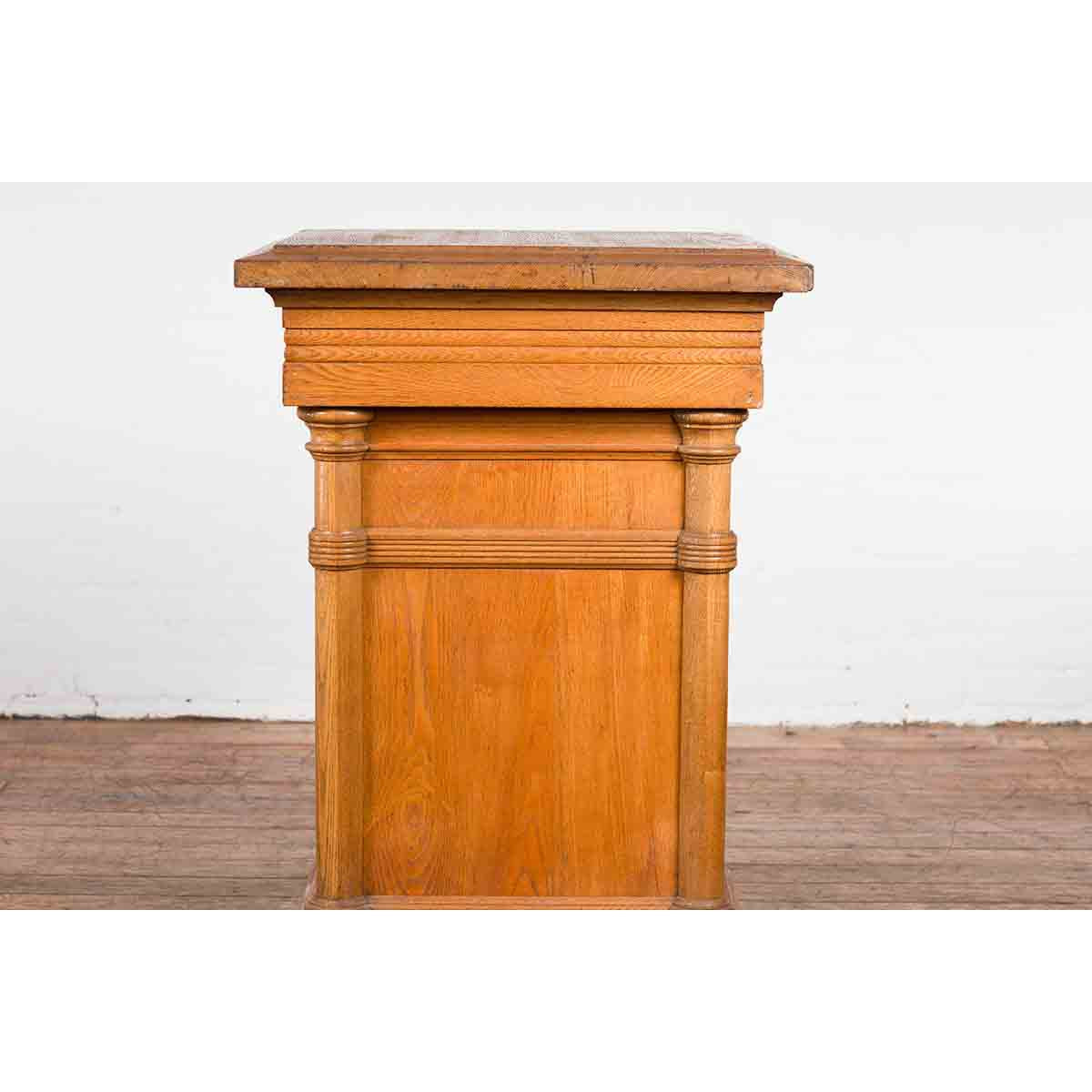 Vintage Indonesian Wooden Pedestal with Doric Semi-Columns and Natural Patina-6. Asian & Chinese Furniture, Art, Antiques, Vintage Home Décor for sale at FEA Home